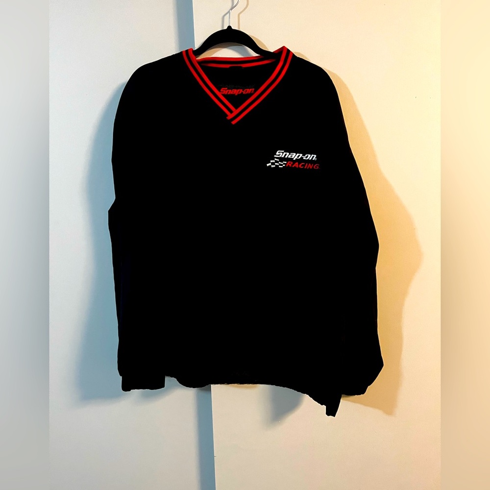 Snap On Tools Jacket Adult Large Black Racing Windbreaker Pullover V Neck Mens